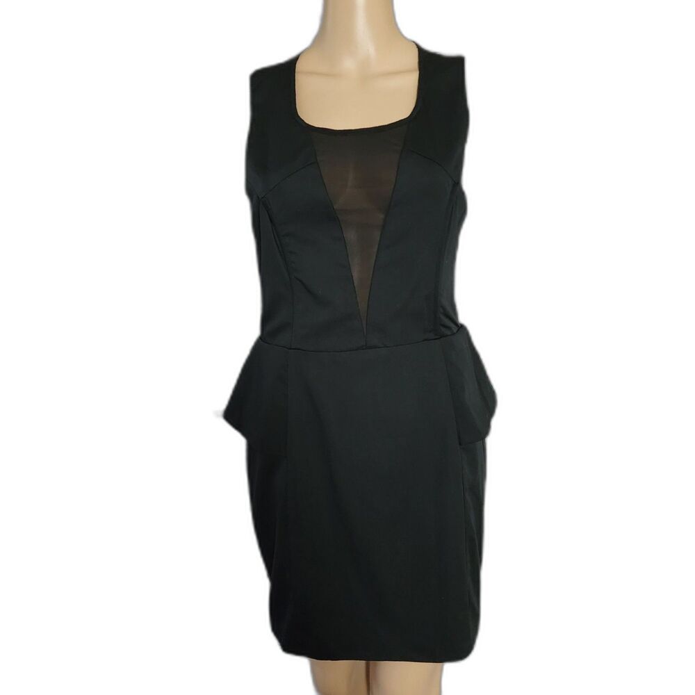 SHILLA Black Peplum Bodycon Dress with Mesh Panel Sleeveless – Medium NWT